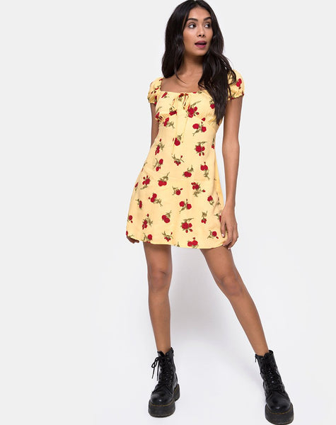 Gaval Mini Dress in Falling Rose Yellow