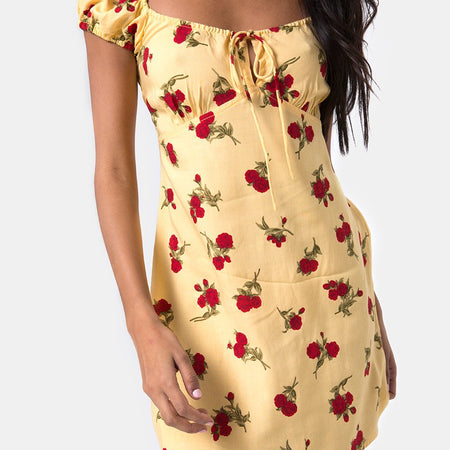 Gaval Mini Dress in Falling Rose Yellow