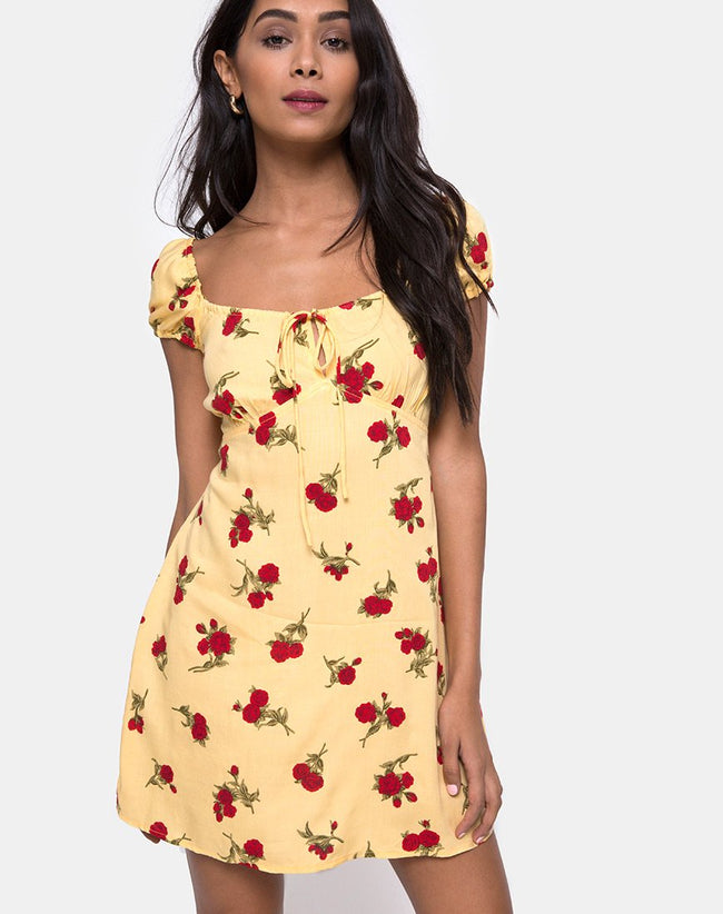 Gaval Mini Dress in Falling Rose Yellow