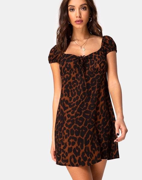 Gaval Mini Dress in Oversized Jaguar Brown