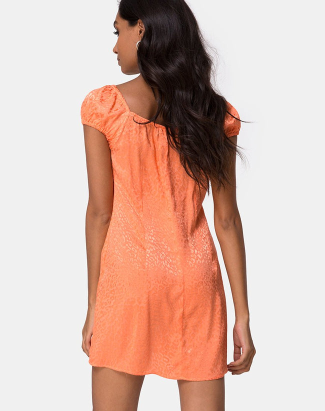 Gaval Mini Dress in Satin Cheetah Coral