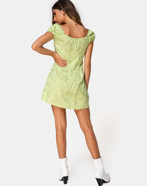 Gaval Mini Dress In Satin Rose Lime