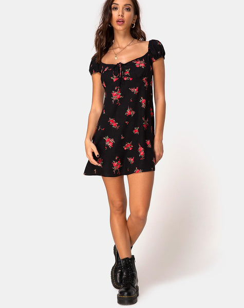 Gaval Mini Dress in Soi Rose Black and Red