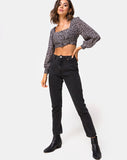 Gazalo Cropped Top in Ditsy Rose Black