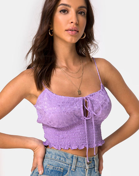 Yenika Crop Top in Mesh Peach Bloom