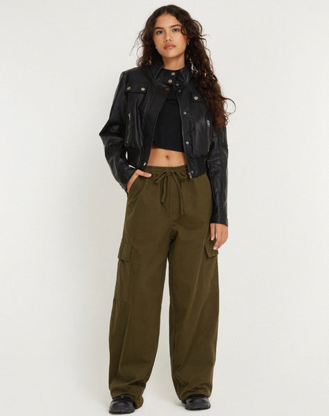 image of Geona Wide Leg Cargo Trouser in Dark Olive