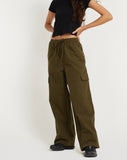 image of Geona Wide Leg Cargo Trouser in Dark Olive