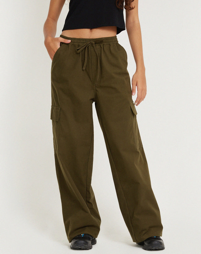 image of Geona Wide Leg Cargo Trouser in Dark Olive