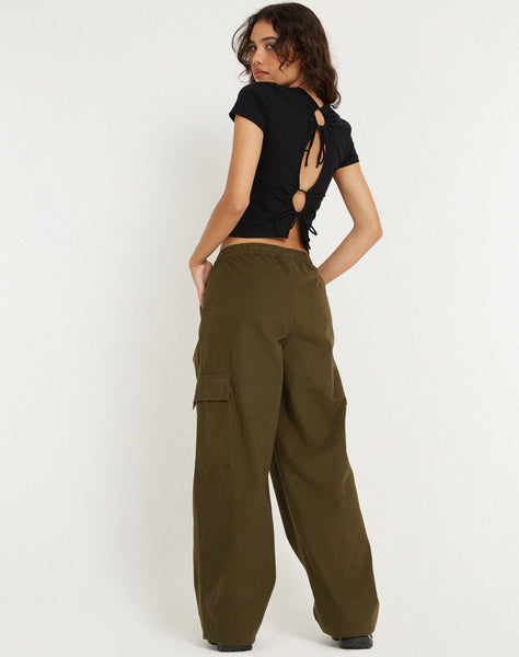 image of Geona Wide Leg Cargo Trouser in Dark Olive