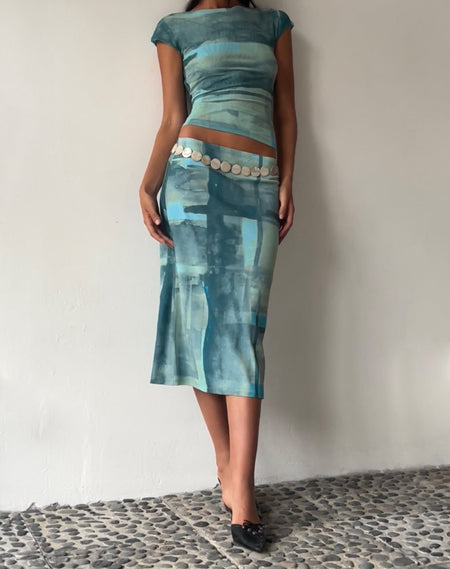 Rujha Midi Skirt in Abstract Scrapbook