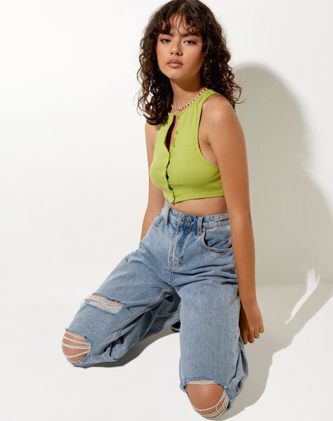 Image of Gilly Crop Top in Rib Leaf Green