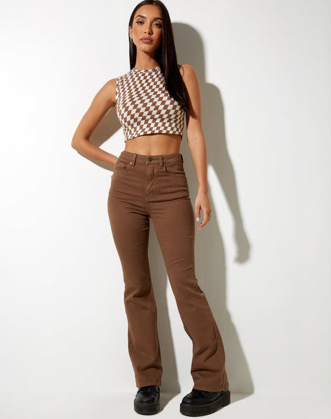 Image of Gimon Crop Top in Diagonal Checker Tan and Ivory