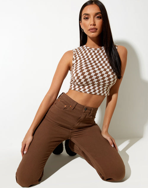 Image of Gimon Crop Top in Diagonal Checker Tan and Ivory