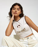 Image of Motel X Barbara Kristoffersen Gimon Crop Top in Beige Yeehaw Binding Deep Mahogany