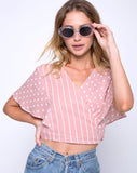 Gios Wrap Top in Spot Stripe Pink and White