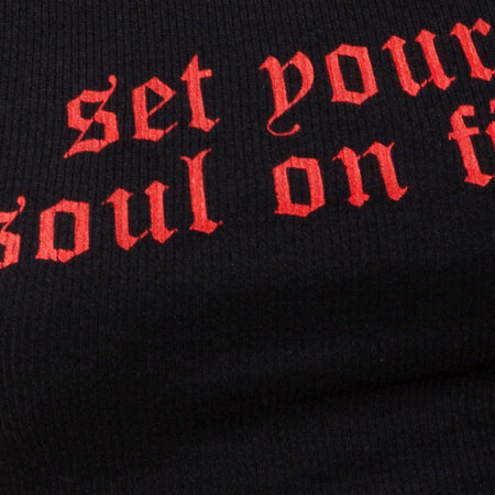 Givas Crop Top in Black with 'Set Your Soul On Fire' in Red