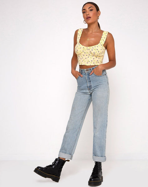 Gladis Vest Crop Top in Wild Flower Lemon Drop