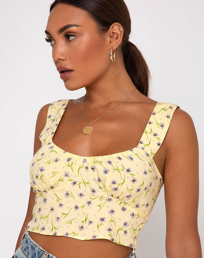 Gladis Vest Crop Top in Wild Flower Lemon Drop