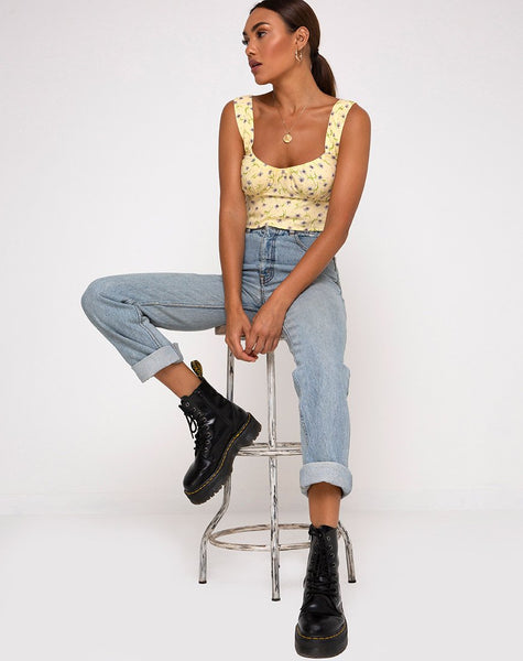 Gladis Vest Crop Top in Wild Flower Lemon Drop