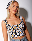 Gladis Vest Crop Top in Daisy Love Black