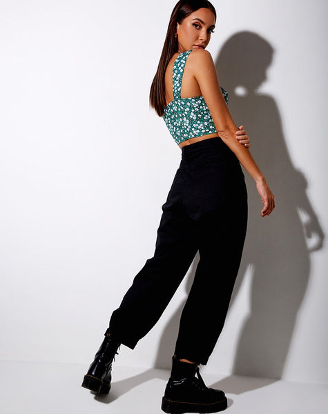 Gladis Vest Crop Top in Floral Field Green