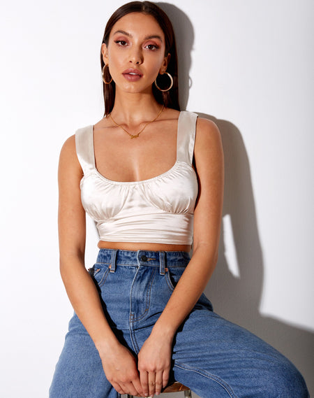 Ozka Crop Top in Satin Chocolate