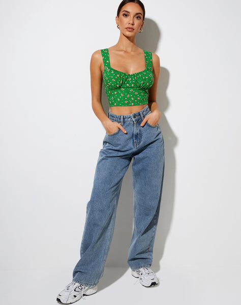 Gladis Crop Top in Paisley Fun Green