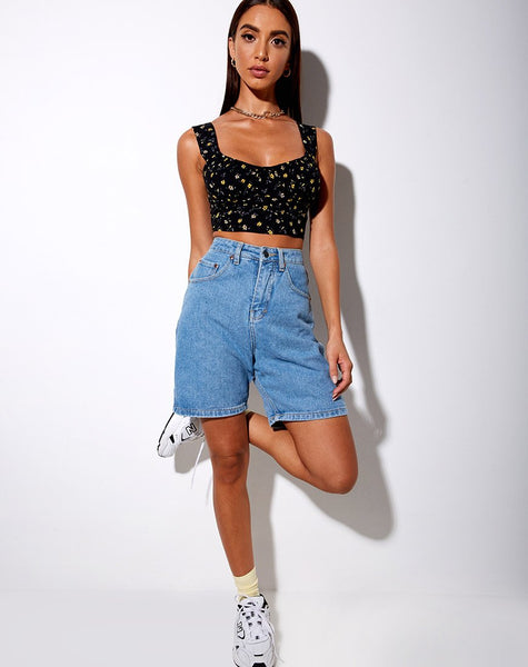 Image of Gladis Vest Crop Top in Pretty Petal Black