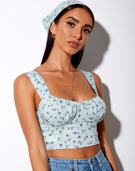 Gladis Crop Top in Satin Dusky Blue