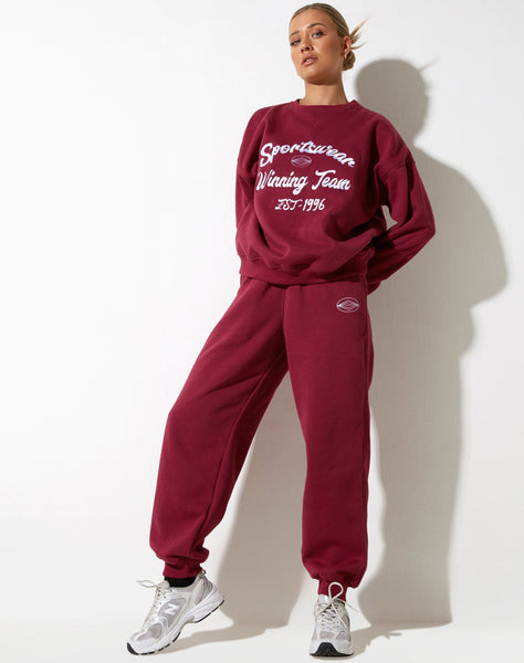 image of Glan Sweatshirt in Burgundy with "Winning Team" Embro