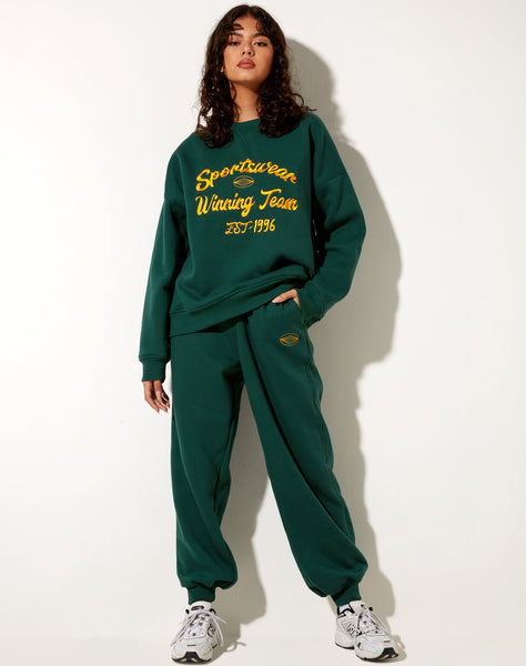 Image of Glan Sweatshirt in Forest Green in Winning Team Mix Embro