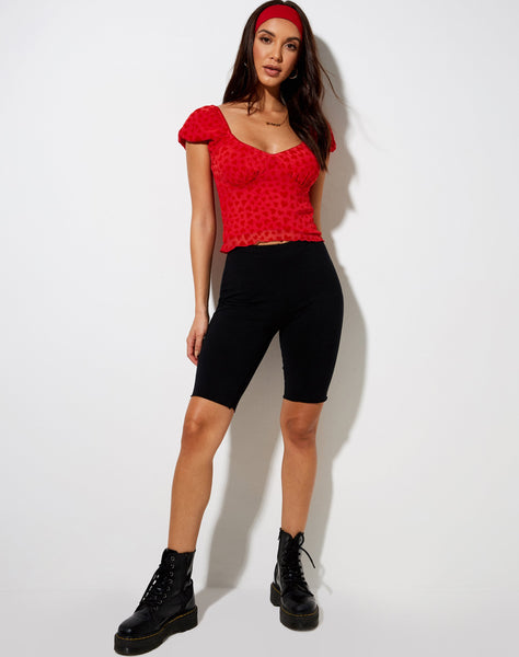 Image of Glasty Crop Top in Red Mesh Red Heart Flock