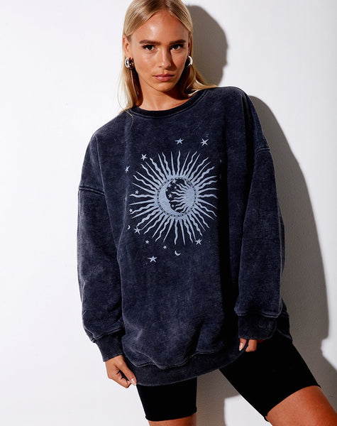 Image of Glo Sweatshirt in Black Stone Wash Cosmos