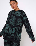 Glo Sweatshirt in Dragon Flower Black and Mint