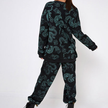 Glo Sweatshirt in Dragon Flower Black and Mint