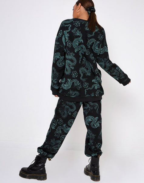 Basta Jogger in Dragon Flower Black and Mint