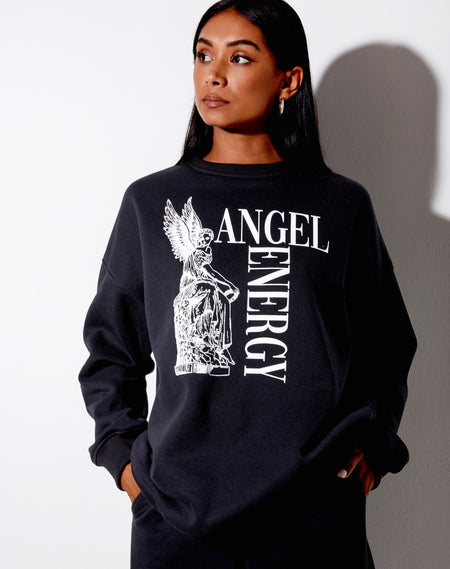 Tusca Sweatshirt in Black with Angel on Sleeve