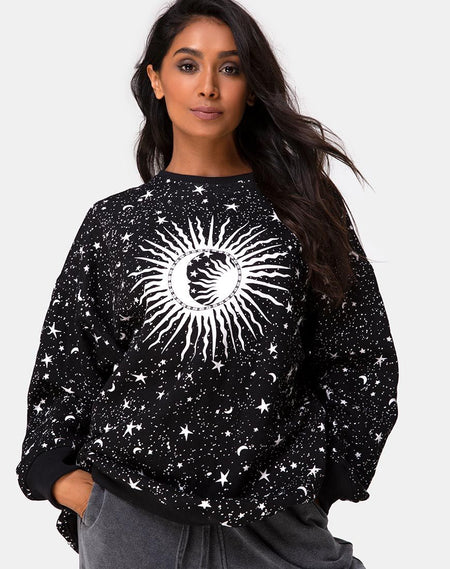 Glo Sweatshirt in Dragon Flower Black and Mint