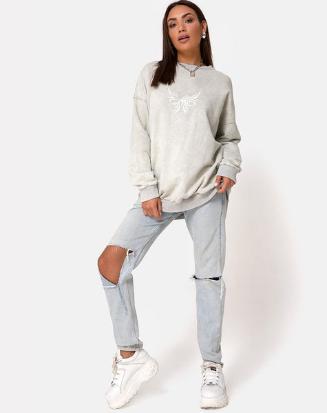 Glo Sweatshirt in Ecru with Butterfly Embro