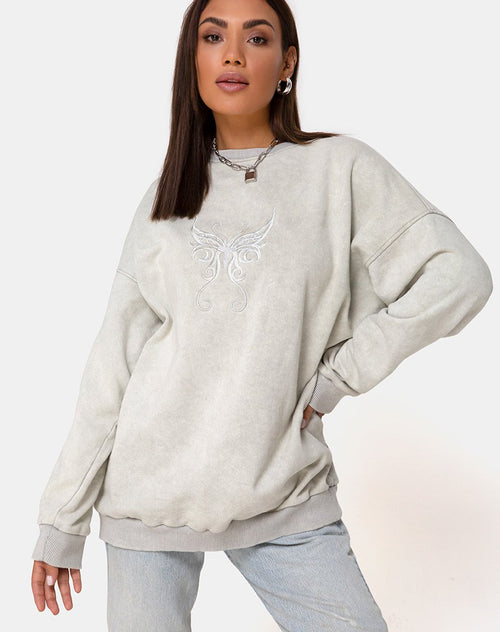 Glo Sweatshirt in Ecru with Butterfly Embro