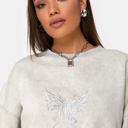 Glo Sweatshirt in Ecru with Butterfly Embro