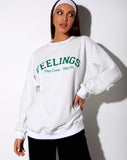 Glo Sweatshirt in White 'Feelings They Come They Go'