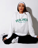 Glo Sweatshirt in White 'Feelings They Come They Go'