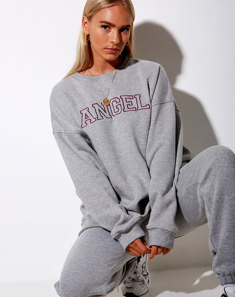 Glo Sweatshirt in Greymarl 'Angel' Embro in Burgundy