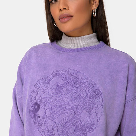 Glo Sweatshirt in Lilac Wash with Dragon Embro