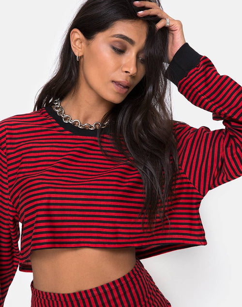 Goce Crop Top in Mini Stripe Red and Black