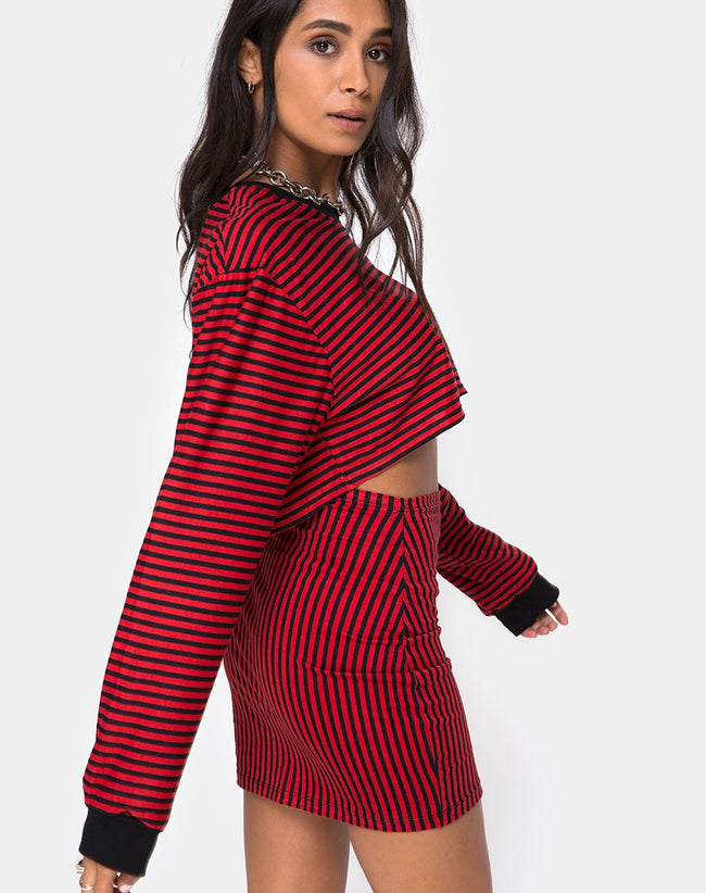 Kimmy Bodycon Skirt in Mini Stripe Red and Black