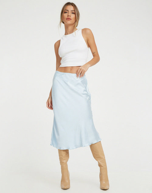 image of Goya Midi Skirt in Satin Ice Blue