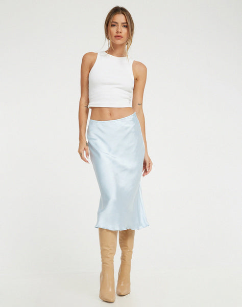 image of Goya Midi Skirt in Satin Ice Blue