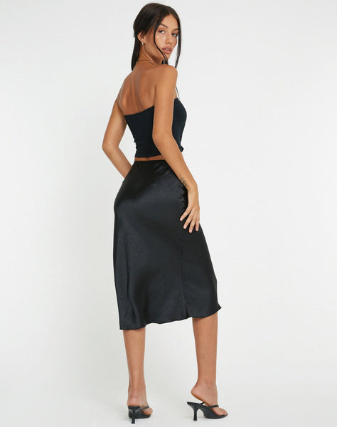 image of Goya Midi Skirt in Satin Black